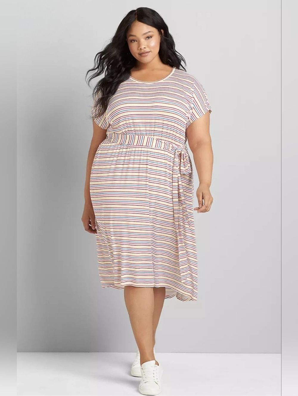 Lane Bryant Size 26/28 Multicolor Striped Jersey Midi Dress 3430-AB